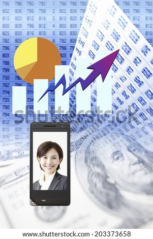 Business Woman Smiling Reflection In Mobile Screen