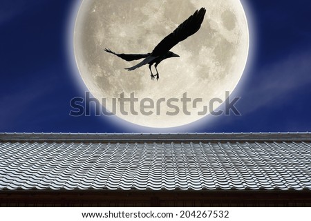 A Full Moon And A Crow