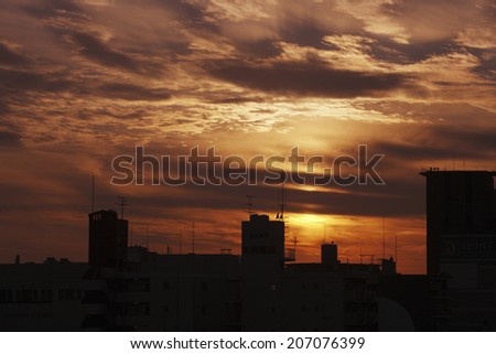 Silhouette Of The Building And Sunset