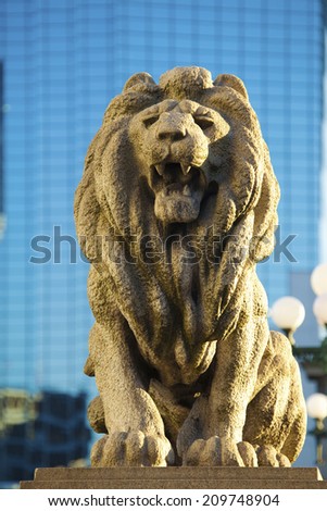 The Lion Statue In Osaka Naniwa Bridge