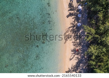 Aerial view by drone of La plage de l'Hermitage, a white sand beach, it is located between Saint-Gilles-les-Bains and La Saline, Reunion Island Stockfoto © 