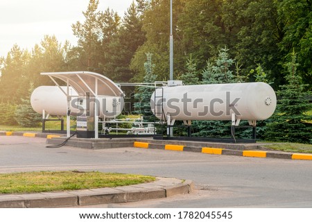 Liquid propane gas station. LPG station for filling liquefied gas into the vehicle tanks. Environmentally friendly fuel. 商業照片 © 