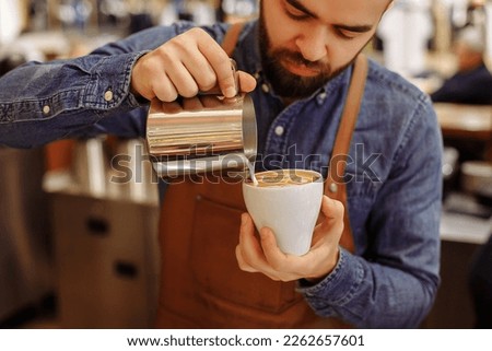 Similar – Image, Stock Photo Woman preparing coffee for breakfast