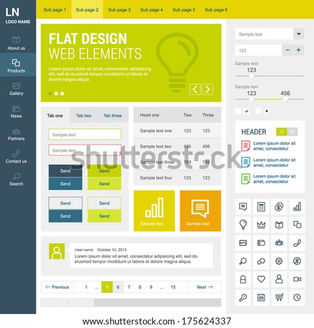 Elements set for the responsive web site. Flat design.