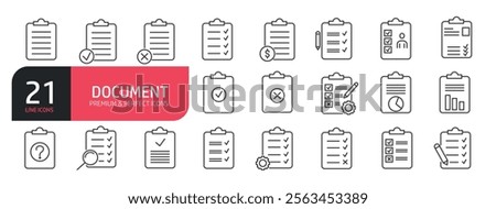 Set of line icons related to document, file, archive, paper. Outline icons collection. Vector illustration.