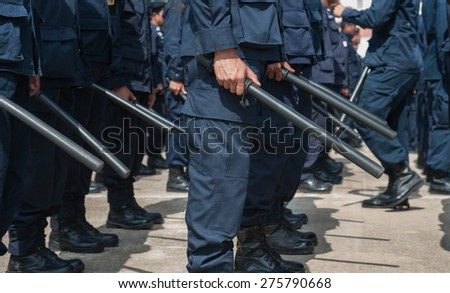 police Training in the use of batons to control crowds.