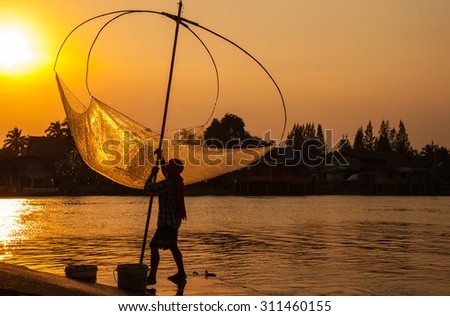 Silhouette fishermen can fish along the banks all year long by using fishing gear