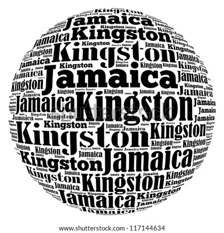 Kingston capital city of Jamaica info-text graphics and arrangement concept on white background (word cloud)