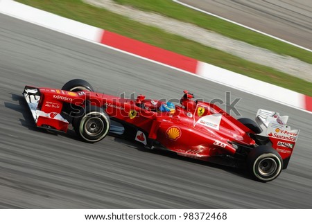 SEPANG, MALAYSIA - MARCH 24: Ferrari Team driver Fernando Alonso action on track during Petronas Malaysian Grand Prix qualifying session at Sepang F1 circuit on March 24, 2012 in Sepang, Malaysia