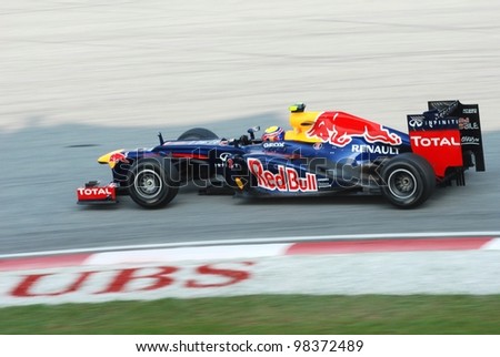 SEPANG, MALAYSIA-MARCH 24 : Mark Webber of Red Bull Racing Team in action during qualifying session on March 24, 2012 in Sepang International Circuit in Sepang, Malaysia.