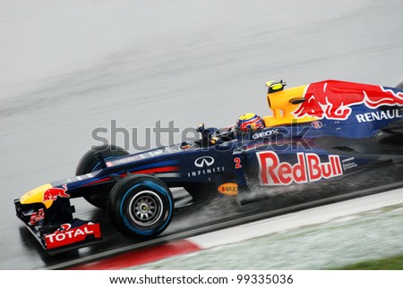 SEPANG, MALAYSIA-MARCH 25 : Mark Webber of Red Bull Racing Team in action during  race day of Petronas F1 Malaysian Grand Prix at Sepang Circuit on March 25, 2012 in Sepang, Malaysia