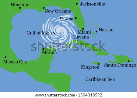 Hurricane over the Caribbean sea and Gulf of Maxico vector illustration
