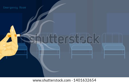 hand holding cigarette smoke floating in the air in emergency room area. free space for your detail about world no tobacco day. vector illustration eps10