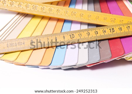 Close up of a different color palette and metric folding ruler
