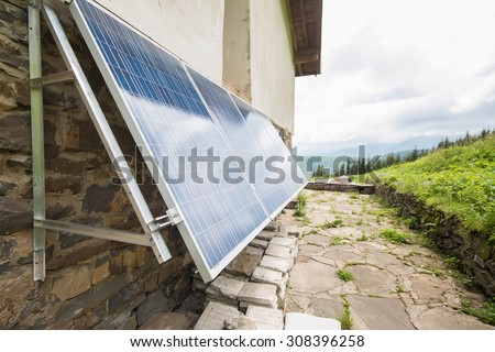 Hut high in the mountains with solar electric panels