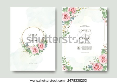 beautiful wreath floral wedding invitation card template with rose flowers