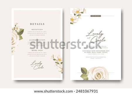 Minimalist floral wedding invitation card with beautiful  roses flower