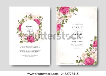 beautiful floral wreath wedding invitation card with colorful rose flower