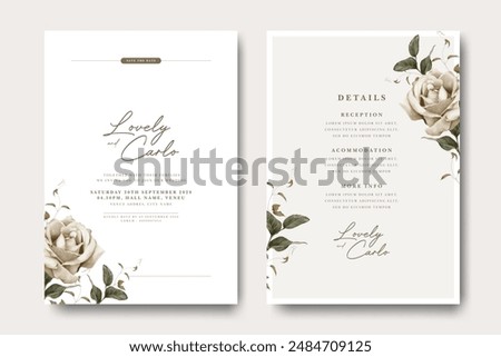 minimalist wedding invitation card with rose white flower