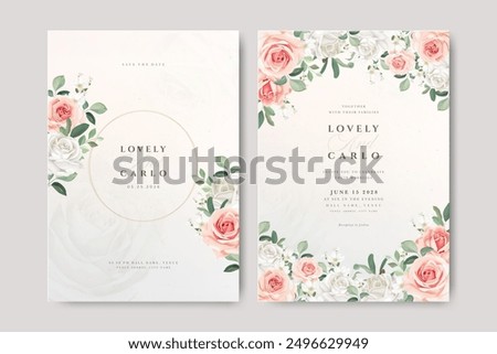 beautiful wreath floral wedding invitation card with roses flowers design