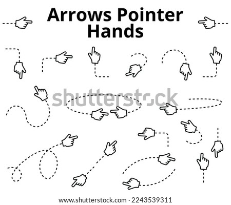Arrows in the form of a hand. Unique set of hand pointing direction vector arrows.