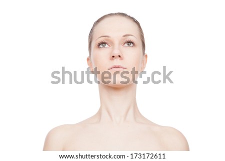 Girl without makeup in white background