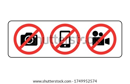 Prohibition sign no camera, no mobile phone and no video recording signboard vector illustration on white background Сток-фото © 