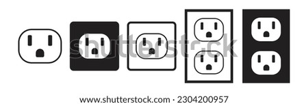 NEMA 5-15 grounded power outlet vector icon set, AC power plugs and sockets icon set , Power electric socket