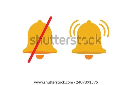 Notification bell icon, Alarm sound icon and mute symbol, Bell sound on and off icon	