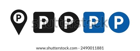 Parking signs with different shapes icon set, Parking sign and parking map pin