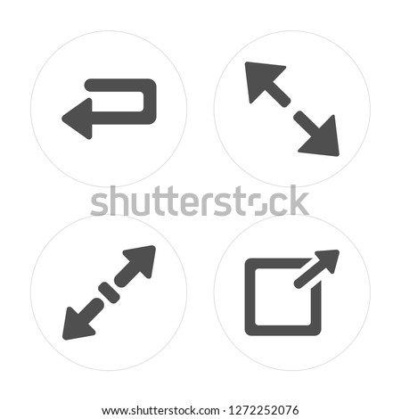 4 Undo Arrow, Diagonal Resize, arrow, Exit Top Right modern icons on round shapes, vector illustration, eps10, trendy icon set.