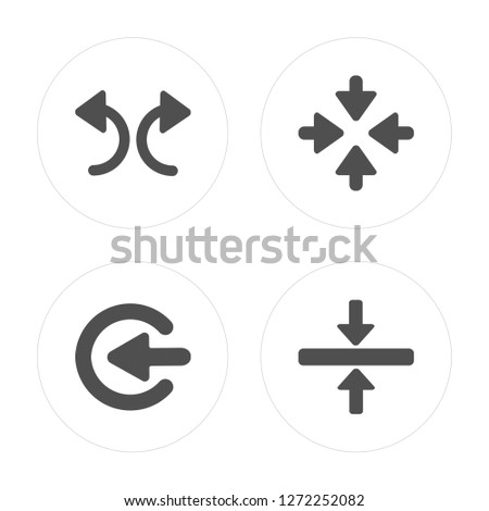 4 Splitting Arrow, Enter Up, Minimize Arrows, Horizontal Merge modern icons on round shapes, vector illustration, eps10, trendy icon set.