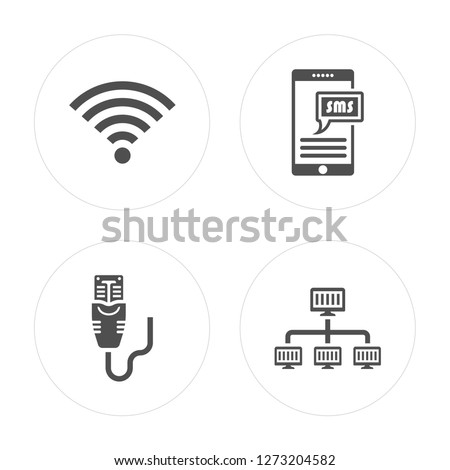 4 Full, Ethernet, Sms, Lan modern icons on round shapes, vector illustration, eps10, trendy icon set.