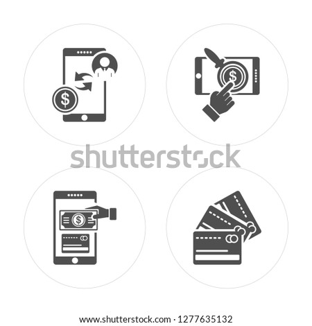 4 Payment method, Cit card modern icons on round shapes, vector illustration, eps10, trendy icon set.