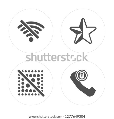 4 Internet Connections Off, Dot Crossed, Half Star Full, Phone Blocked modern icons on round shapes, vector illustration, eps10, trendy icon set.