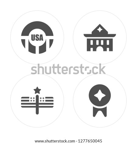 4 Sticker, Flags, White house, Badge modern icons on round shapes, vector illustration, eps10, trendy icon set.