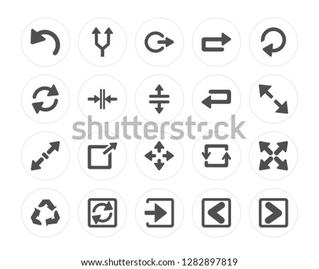 20 Left Curve Arrow, Split Arrows, Enter Left, Loading Three Curved Reload Undo Zoom Directions modern icons on round shapes, vector illustration, eps10, trendy icon set.