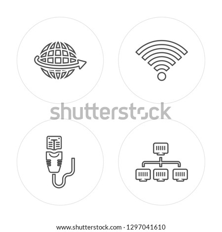 4 line World, Ethernet, Full, Lan modern icons on round shapes, World, Ethernet, Full, Lan vector illustration, trendy linear icon set.