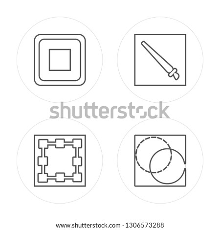 4 line Square, Bounding box, Brush, Background modern icons on round shapes, Square, Bounding box, Brush, Background vector illustration, trendy linear icon set.