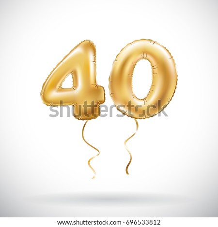 vector Golden number 40 forty metallic balloon. Party decoration golden balloons. Anniversary sign for happy holiday, celebration, birthday, carnival, new year. art