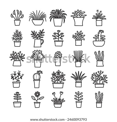 hand drawn vector set of plant in pot illustration