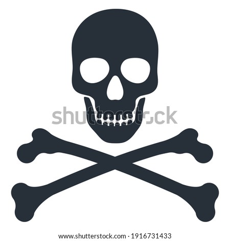 Skull and crossbones vector monochrome illustration icon sign isolated on white background.