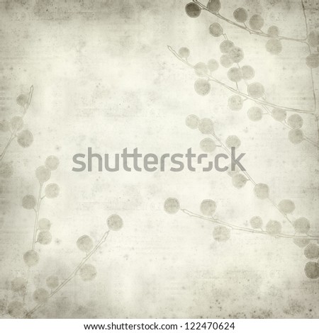 textured old paper background with hand-drawn picture of winter branch with berries