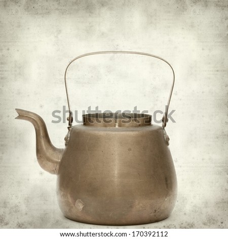 textured old paper background with vintage copper kettle