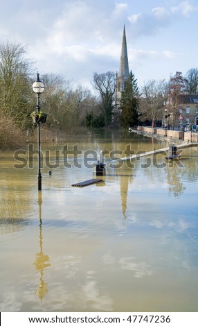ST IVES, UK - MAR. 01: Water rises high in aftermath of February stormy weather, March 01, 2010 in St Ives, Cambridgeshire, UK
