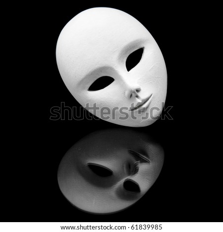 White Impassive Venetiain Mask And Its Reflection In Black Mirror Stock ...