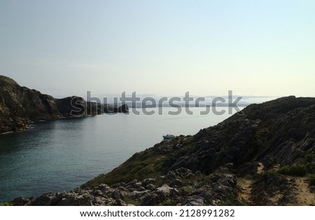 Coastal part of Cantabria in the north of Spain, Costa Quebrada, ie the Broken Coast, 
around Playa de Somocuevas cove beach in Liencres
 Imagine de stoc © 