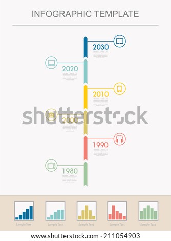 Infographic template Timeline Infographic with diagrams. With set of Icons. Vector design 