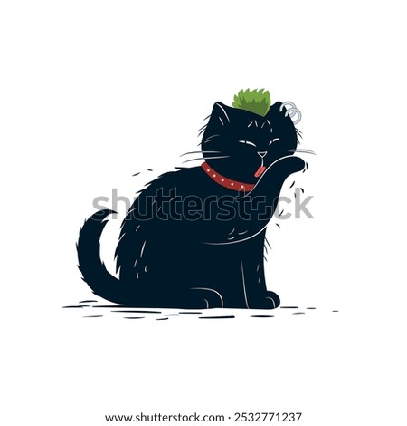 Similar – Image, Stock Photo black cat licks his paw