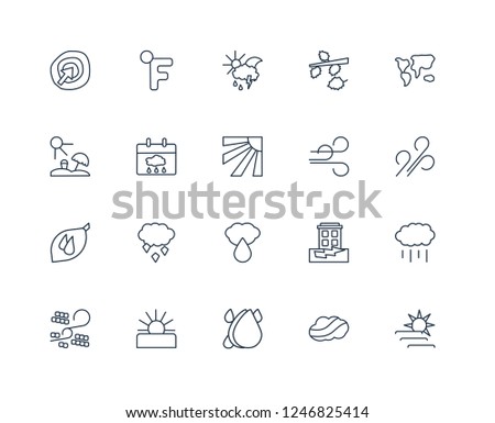 Forecast, Moonrise, Rainfall, Daytime, Sleet, Summer, Breeze, Starry night, Downpour, Sand storms, Mist outline vector icons from 20 set